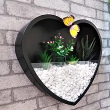 Короткая настенная ваза железная художественная одноцветная в форме сердца Искусственный цветок цветной каменный держатель подвесные вазы вечерние украшения для дома