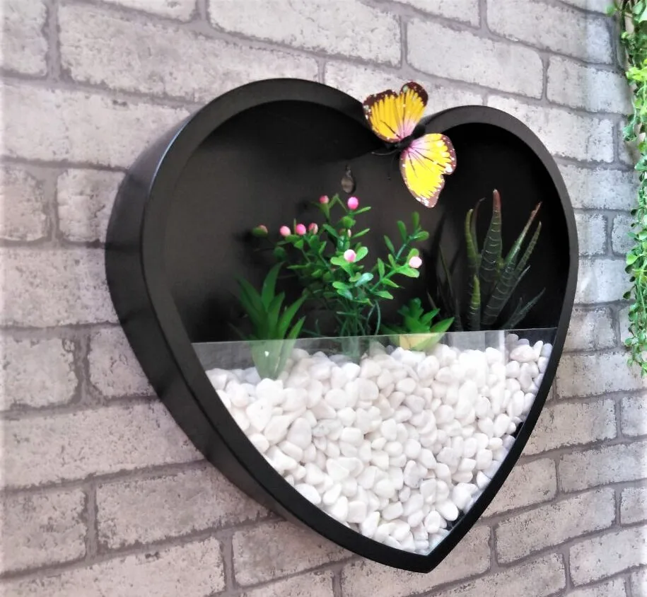 

Brief Wall Vase Iron Art Solid Color Heart-shaped Artificial Flower Colored Stone Holder Hanging Vases Home Party Decoration