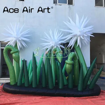 Best Hot Sale Beautiful Inflatable White Flower And Green Leaf Decoration With Blower For Event