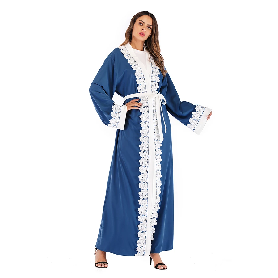 Мусульманская вышивка кружево абаи Арабский исламский турецкий ОАЭ платье макси кардиган Туника длинный халат платья кимоно Рамадан