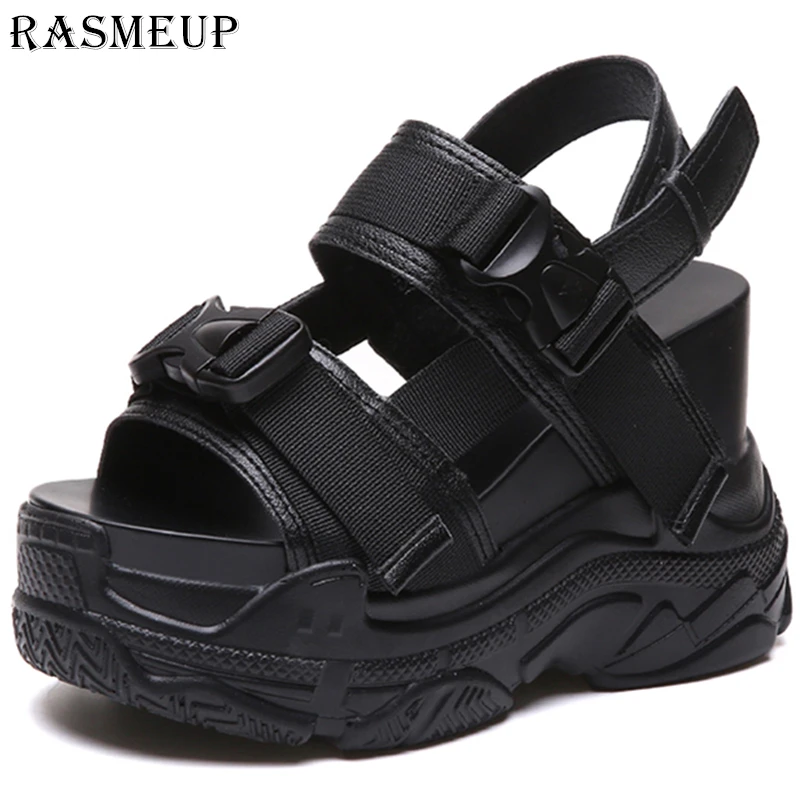 

RASMEUP 12CM Platform Women Wedge Sport Sandals High Heel Gladiators Fashion Sneakers Summer Shoes Creepers Comfortable Shoes