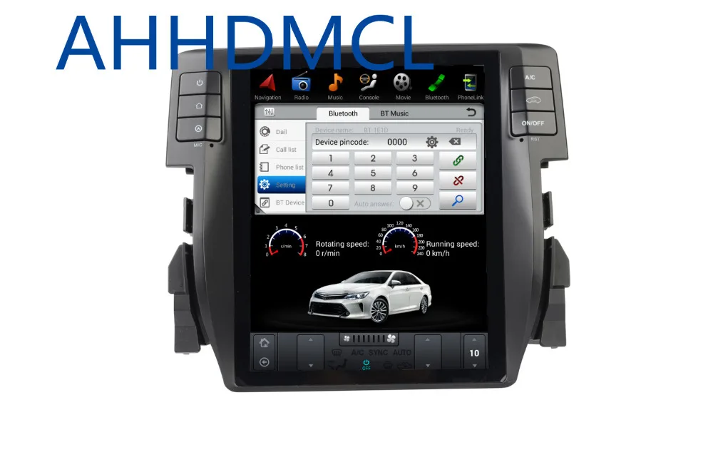 Perfect Car PC PAD Tesla Style Multimedia Player Android 7.1 GPS For Civic 2016 2017 2018 4