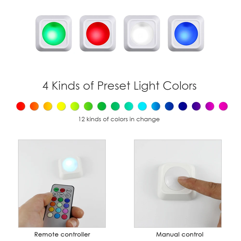 3 шт. RGB светодиодный светильник для шайбы меняющий цвет питание от батарейки