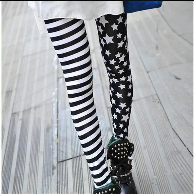 

Woman Legging summer women retro fashion stars striped pant streetwear leggings Milk Silk ninth pants