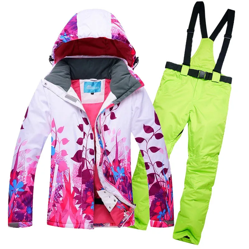 Новинка, женские лыжные костюмы, куртка для сноубординга+ штаны, наборы для женщин, зима-30, теплые водонепроницаемые ветрозащитные зимние куртки и комбинезон - Цвет: 102-5