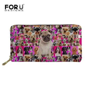 

FORUDESIGNS Kawaii Animal Pug Dog Pattern Fashion Girls Purse Long Travel Ladies Card Holder Leather Organizer Wallets Carteira