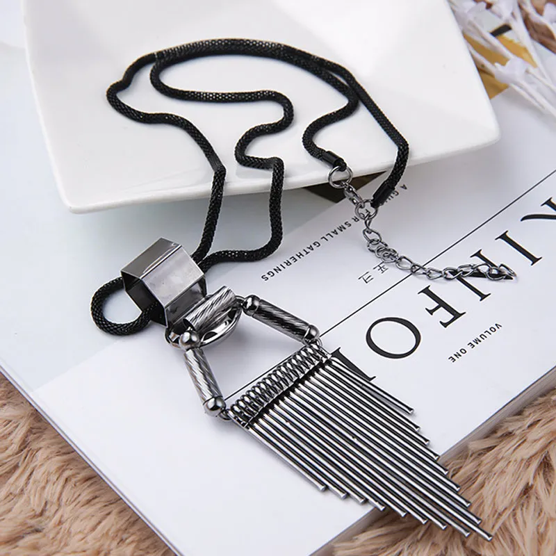 European and American fashion metal geometric necklace triangle tassel long sweater necklace