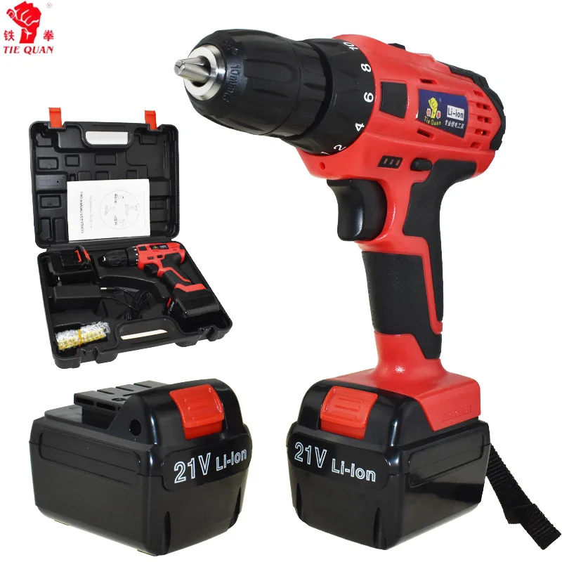 

21V electric Drill power tools Cordless Drill Electric Mini electric drilling Screwdriver Handheld drill Eu plug 2 Batteries
