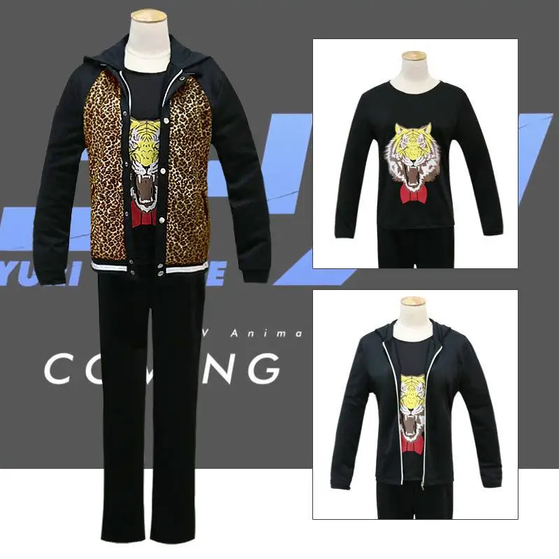 

anime Yuri On Ice Cosplay Costume Yuri Plisetsky Jacket Leopard Coat Man Adult Sweatshirt Tiger T Shirt Pants Black Hoodie Cool