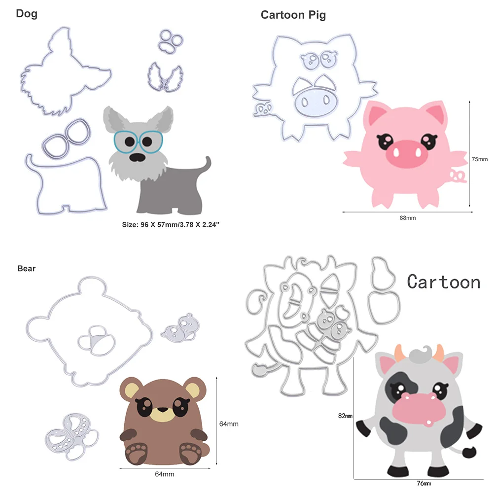 

Cute Dog Cat Pig Bear Cutting Dies For Scrapbooking DIY Craft Metal Cutting Dies For Paper Card Cartoon Animal Dies Stencil