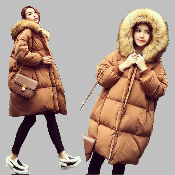 New 2017 Women Winter Jacket Large Size Thick Warm Cotton Coat Big Fur Collar Hooded Cotton Jacket Medium long Women Coat AB385