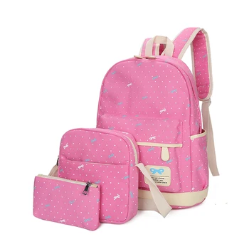 

2017 Preppy Style 3 Pieces/set Canvas Backpack Women Dot Printing Backpacks School Bags For Girls Mochila Mujer