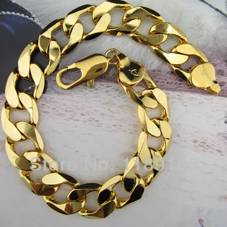 2piece/lot ITALY Mens bracelet 18k Real yellow gold filled 8.66&quot;12MM Solid curb link chain GF ...