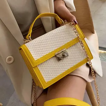 

Elegant Female Tote bag 2019 Quality PU Leather Weaving Women's Luxury Handbag Diamond Lock Chain Shoulder Messenger Bags X1-91
