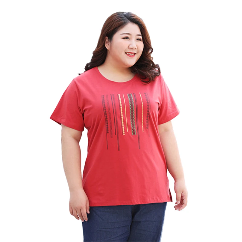 Размера плюс 3XL-7XL футболка топ Женская 2019 летняя хлопковая Футболка с круглым