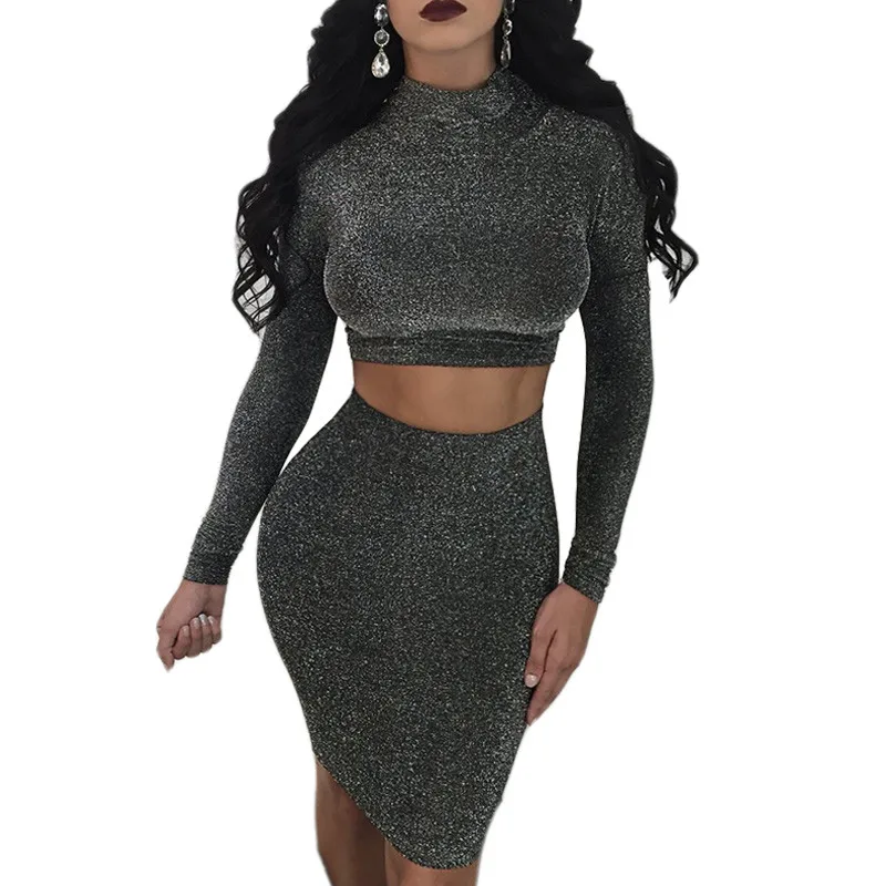 Sexy Women Two Piece Bodycon Dresses Long Sleeve Autumn Winter
