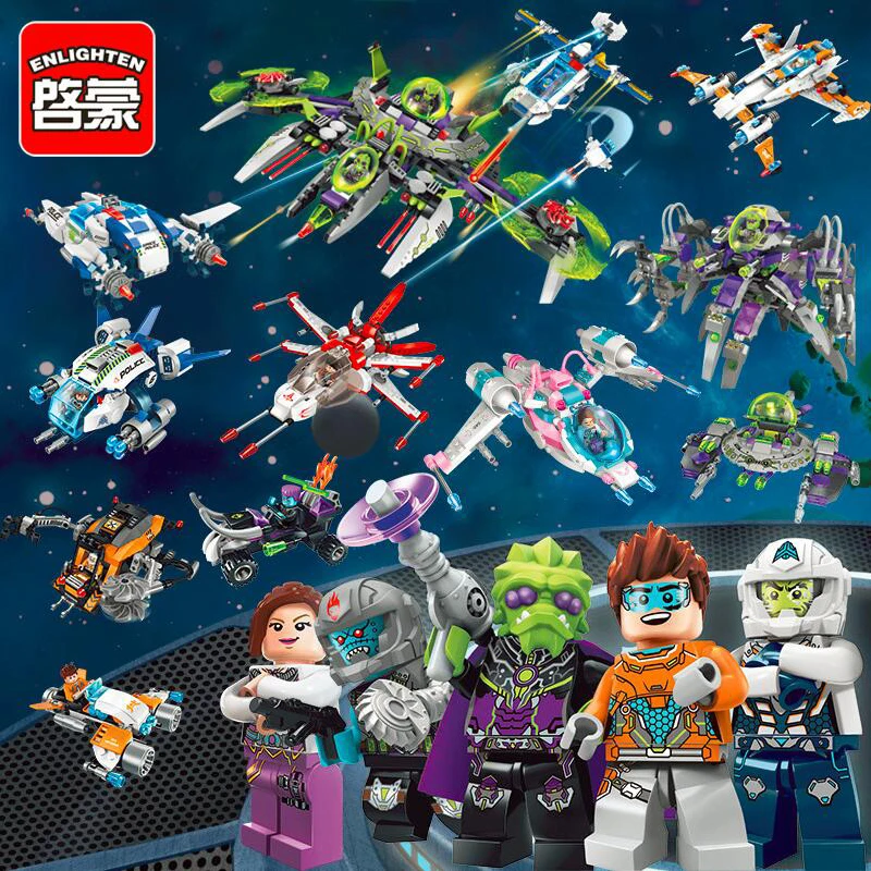 

Enlighten Space Adventure Alien Police Airship Monster Plane Ship 3D Model DIY Building Blocks Bricks Toy fit Legoings no Box