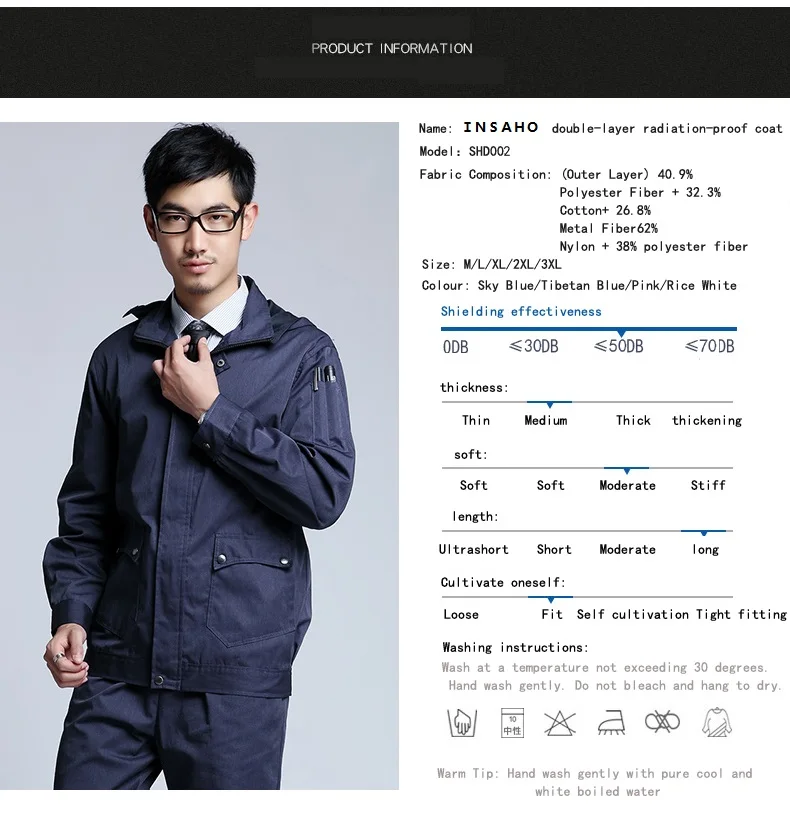 Genuine INSAHO radiation shielding clothes with hood for men & women,overalls for monitoring & control room,machine room.SHD005. insaho electromagnetic radiation protective overalls with double layer emf shielding men lab coat metal fiber material shd003