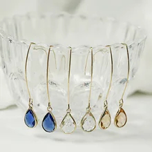 8 estaciones nuevo Simple Amarillo/Blanco/azul cristal gota de agua pendientes para mujeres boda fiesta pendiente largo colgante joyería de moda(China)
