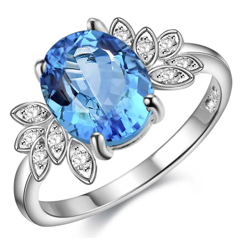 sea blue zircon oval decent Silver plated font b Ring b font Fashion Jewerly font b