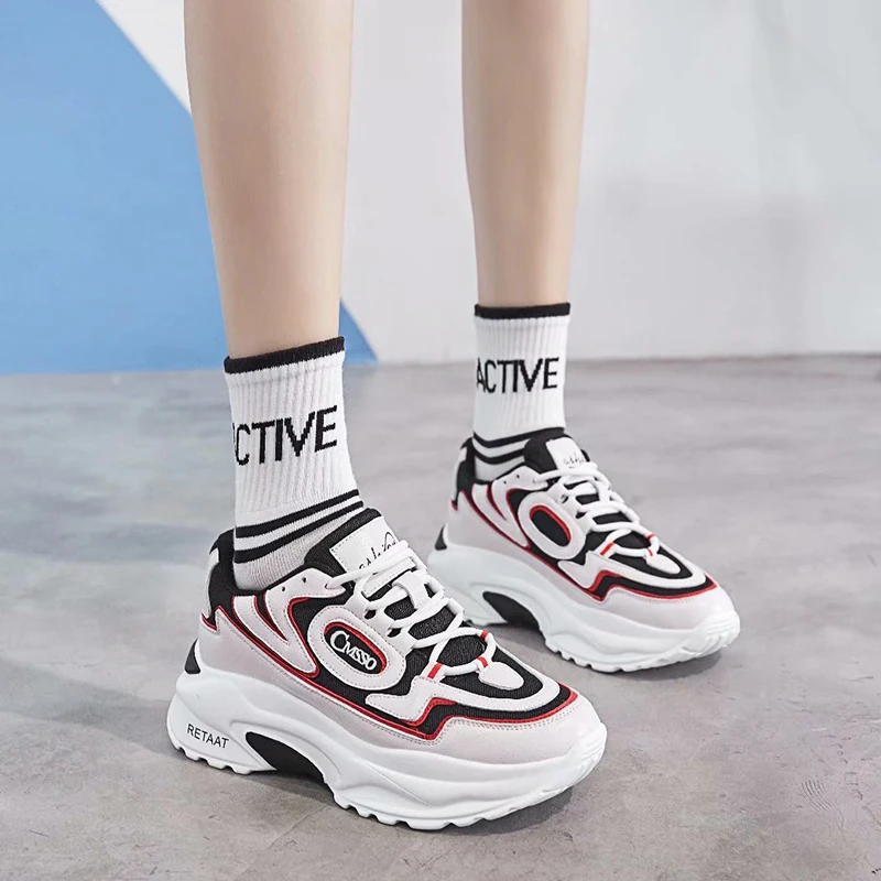 

Dumoo Brand Autumn Sneakers Women Shoes Mixed Color White Casual Shoes Heel 5cm Platform Wedges Microfiber Lady Shoes Trainers