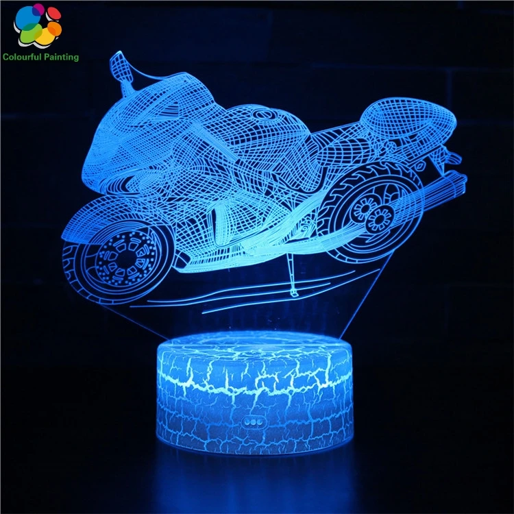 

Remote Control Motorcycle Race 3D Light LED Crack Base Illusion Night Light 7 Colors Changing Mood 3AA Battery Powered USB 4