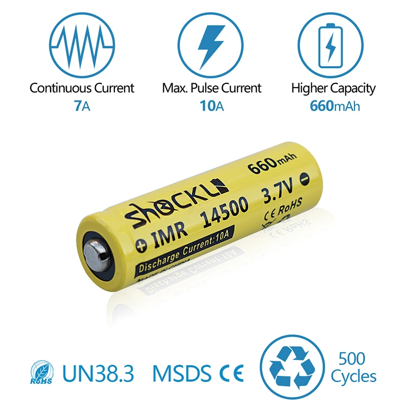 Shockli 14500 AA батарея 3,7 V 660mAh реальная емкость литий-ионная аккумуляторная батарея+ батарейный блок для светодиодных фонарей налобных игрушек