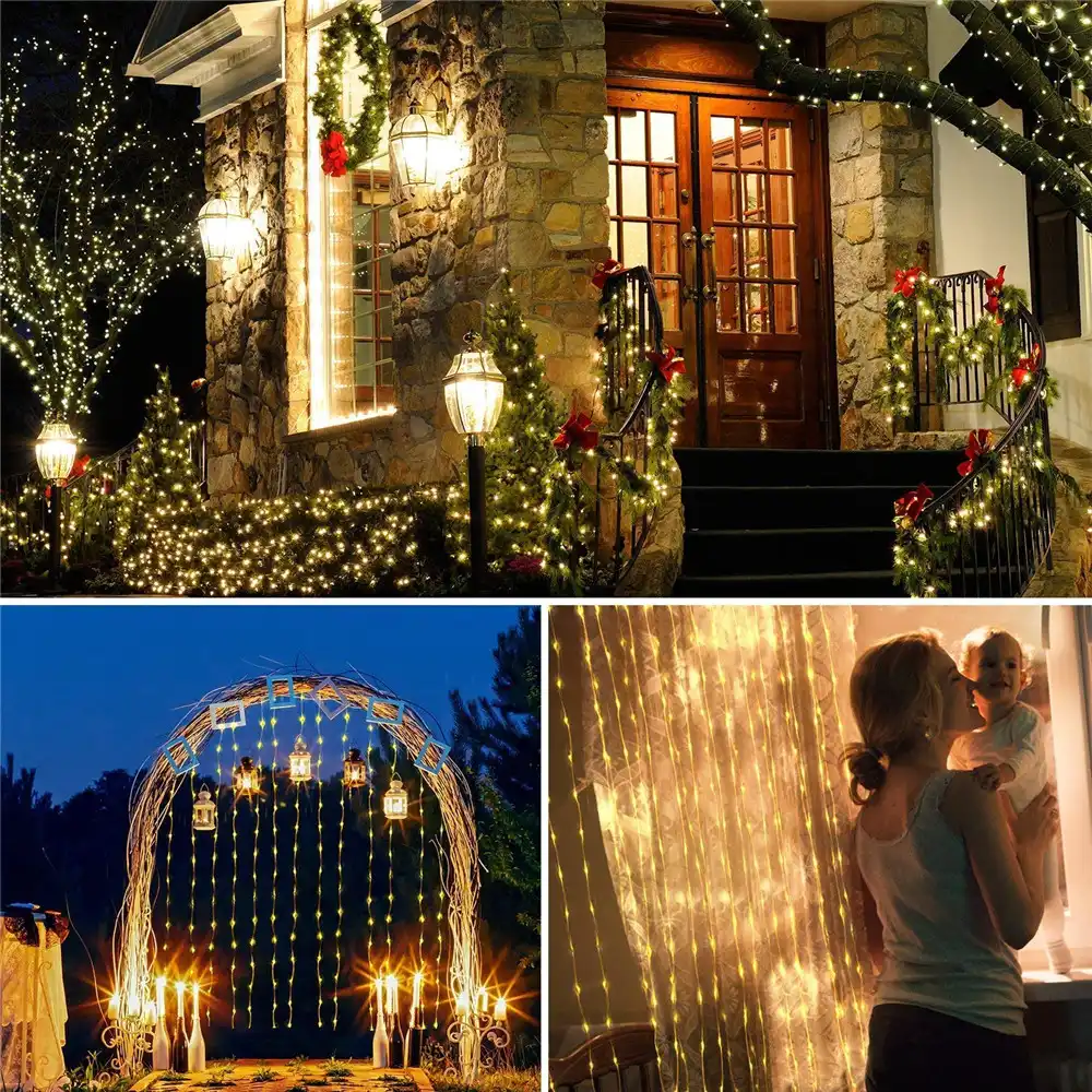 8 Modes Ip67 Window Curtain Lights Outdoor Led String Lights 300 Icicle Christmas Light String Bedroom Home Wall Decorations