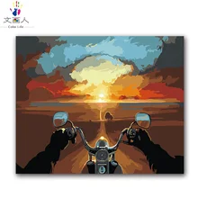 Раскраска по номерам абстрактный пейзаж расстояние небо езда на мотоцикле картины Рисование краски по номерам с цветами