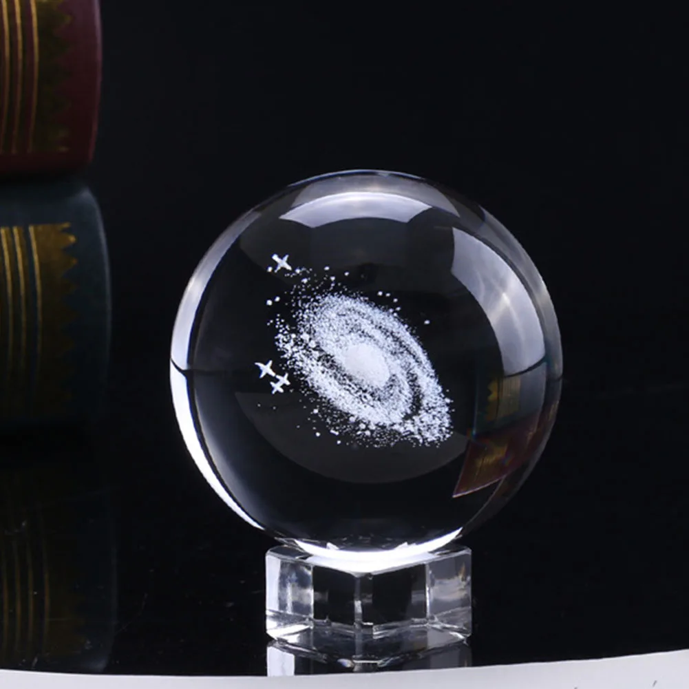

6cm Engraved Solar System Home 3D Decoration Planets Model Desktop Sphere Craft Crystal Ball With Base Clear Photo Props Gift