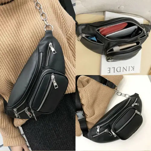 

Hot Unisex Chest Bags Women Men Leather Solid Waist Pack Shoulder Cross Body Bag Tote Messenger Satchel Purse