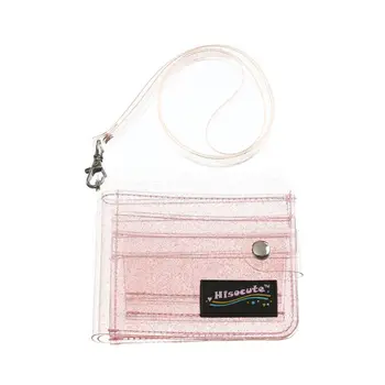 

Fashion Women Girl Glitter Short Wallet Coin Purse Transparent Credit Card Holder with Lanyard Rope