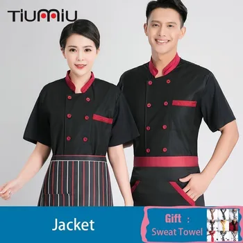 

Women Men Chef Jacket Waiter Uniform Short-sleeved Hotel Restaurant Chef Shirt Kitchen Barbershop Work Clothes Free Scarf Gift
