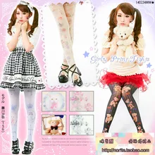 Милые колготки принцессы в стиле Лолиты HARAJUKU; японский комбинезон; цвет коричневый, медведь, розовый, ангел, кошка, корона, крест; бархатные колготки; LKW4-2