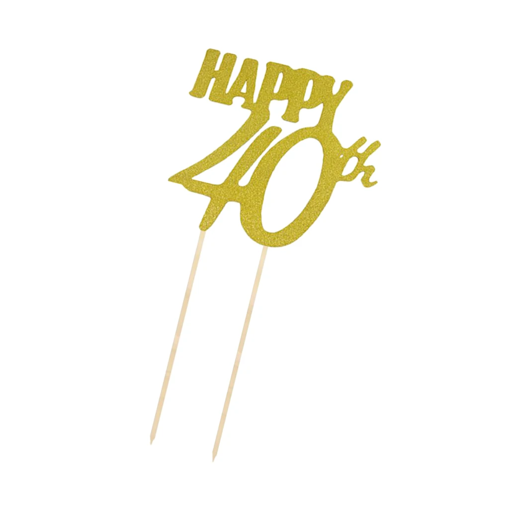 Golden Glitter Happy Birthday Cake Topper 10th 20th 30th 40th 50th 60th 70th 80th 
