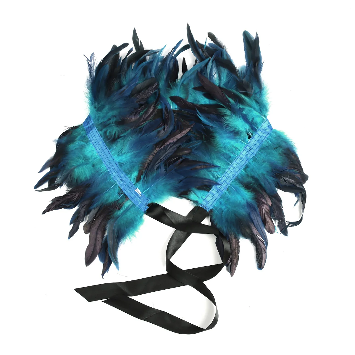 Gothic Feather Cape Shawl Victorian Real Natural Feather Shrug Shawl Shoulder Wrap Cape Rave Festival Tops Party Clubwear - Color: Lake Blue