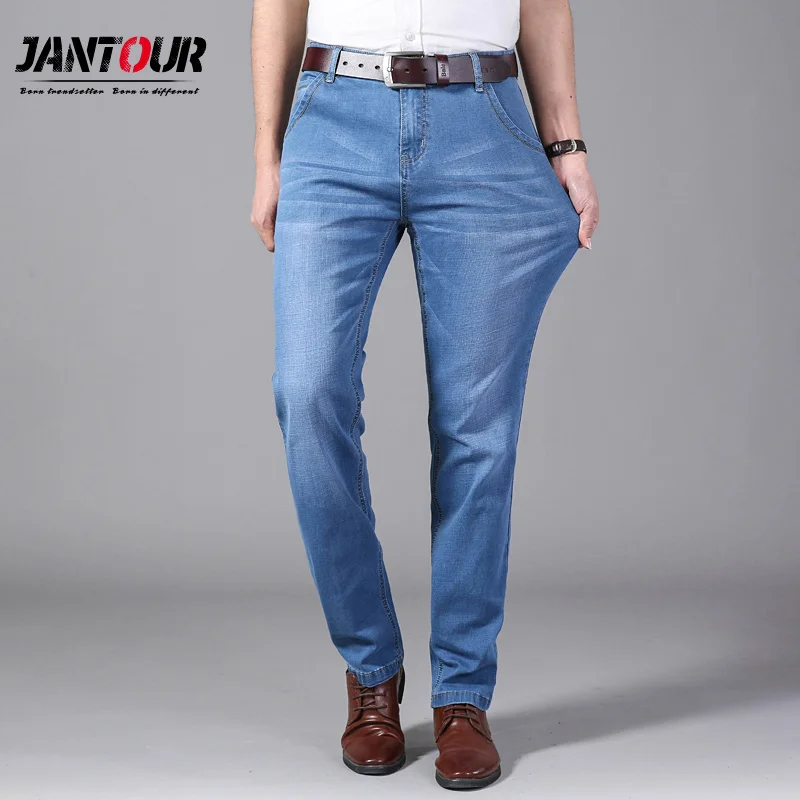 

Jantour 2019 New jeans men pants men's classic Straight jean male denim Designer Trousers Casual chic fashion Elasticity blue