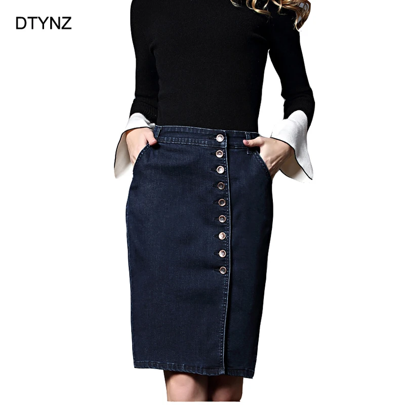 knee length button down denim skirt