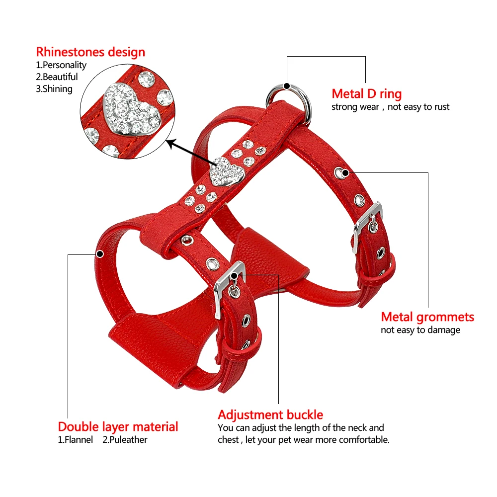 Мягкий Маленький Средний Поводок для Собак прочный и Регулируемый мягкий кожаная упряжь для собак Стразы дизайн красный розовый черный s m l