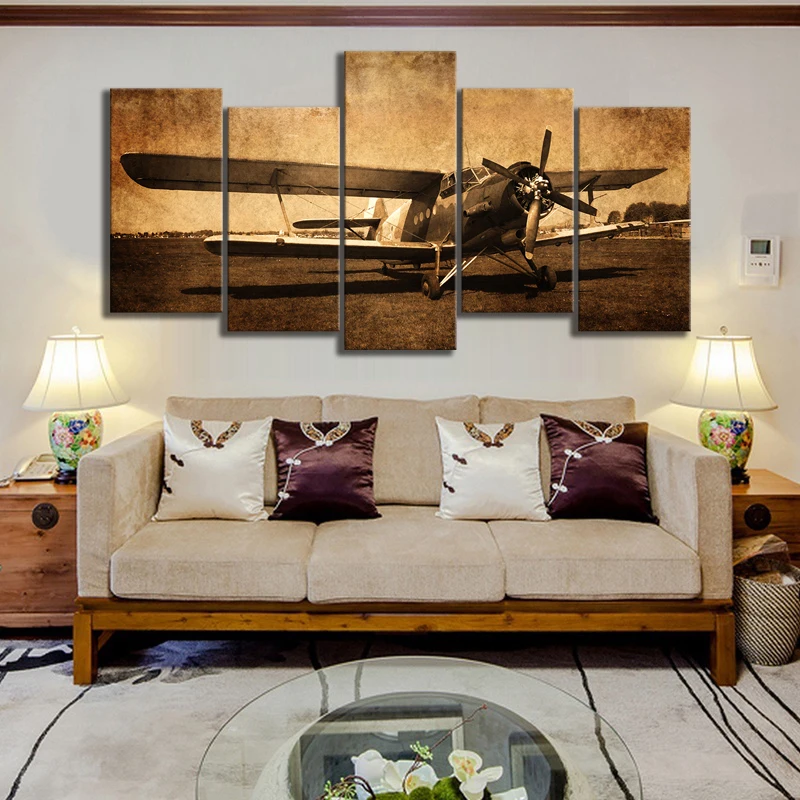 5 Piece Canvas Prints Vintage Aircraft Art Old Plane Picture Wall Decor Paintings Retro Military Aviation Airplane