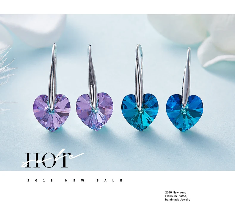 Женские серьги Warme Farben с кристаллами Swarovski, S925, серебристые, синие, в форме сердца, серьги-капли, хорошее ювелирное изделие, вечерние серьги