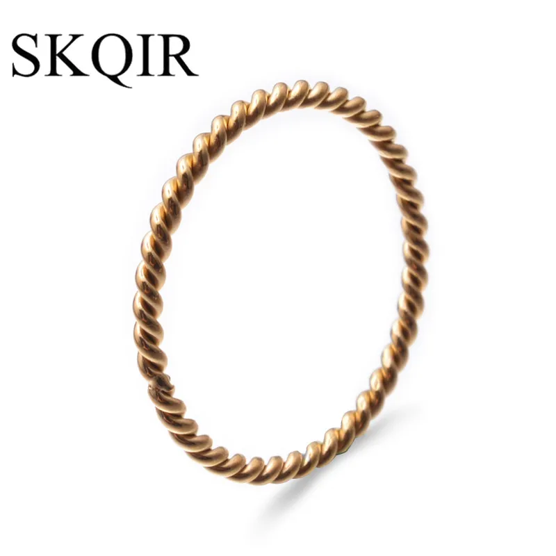

SKQIR Round Rings For Women 1.5mm Thin Rose Gold/Silver/Gold Color Twist Rope Stacking Wedding Rings in Stainless Steel bijoux
