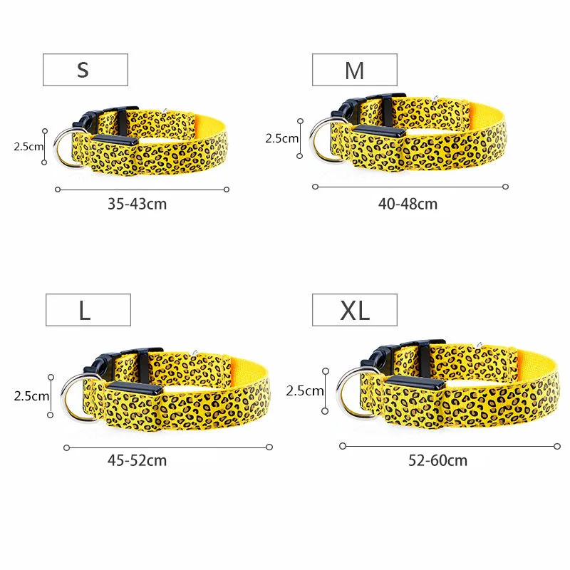 Ошейник для собак, персонализированный нейлоновый Леопардовый принт, светодиодные светящиеся ошейники для собак, светодиодное светящееся ожерелье, позволяет собаке безопасно ходить ночью