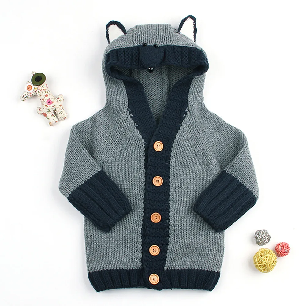 

TELOTUNY Baby Boys Girls autumn&winter warm knit Hooded Sweater Fox Knitted Tops Warm Coat Clothes Z1011