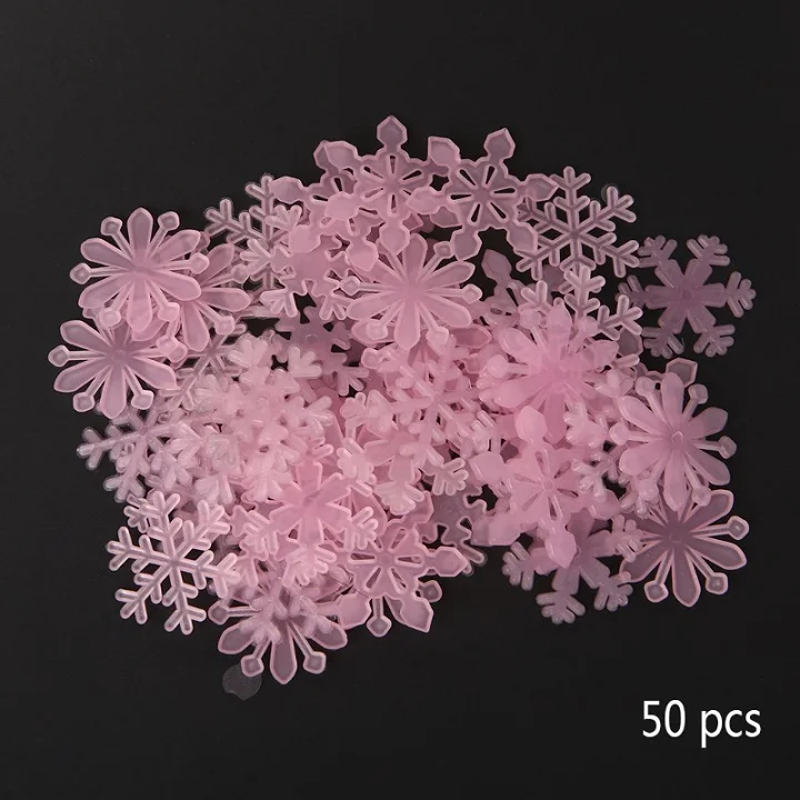 50 шт 3D светящийся силиконовый Снежинка светится в темноте светильник домашний сад флуоресцентная наклейка - Цвет: Розовый