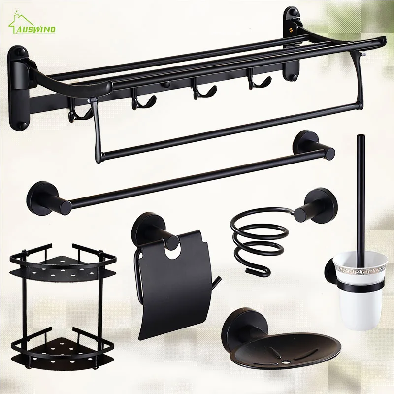 

European Dark Bronze Oil Antique Bathroom Accessories Folding Stainless Steel Suit 8 Items Bathroom hardware hanging w52