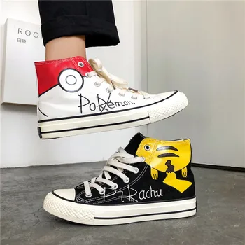 

pikachu Pokemon Shoes Men Trendy Sneakers Summer Cartoon Printed Hip-hop Casual Canvas Men Shoes High top Plimsolls Espadrille