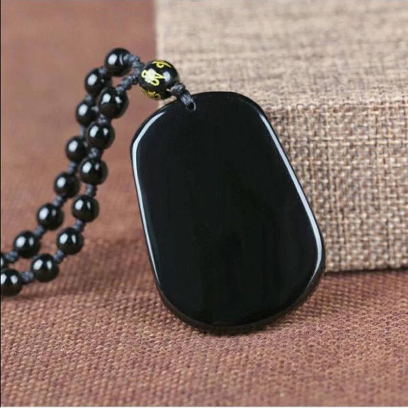 Высокое качество уникальный натуральный черный обсидиан резные собаки счастливый амулет кулон ожерелье для женщин мужчин Подвески Ювелирные изделия