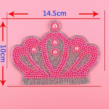 DIY патчи цвета фуксии Бусины Корона дизайн Утюг на футболке ручной работы термостразы DMC класса корона патч - Цвет: Style 1