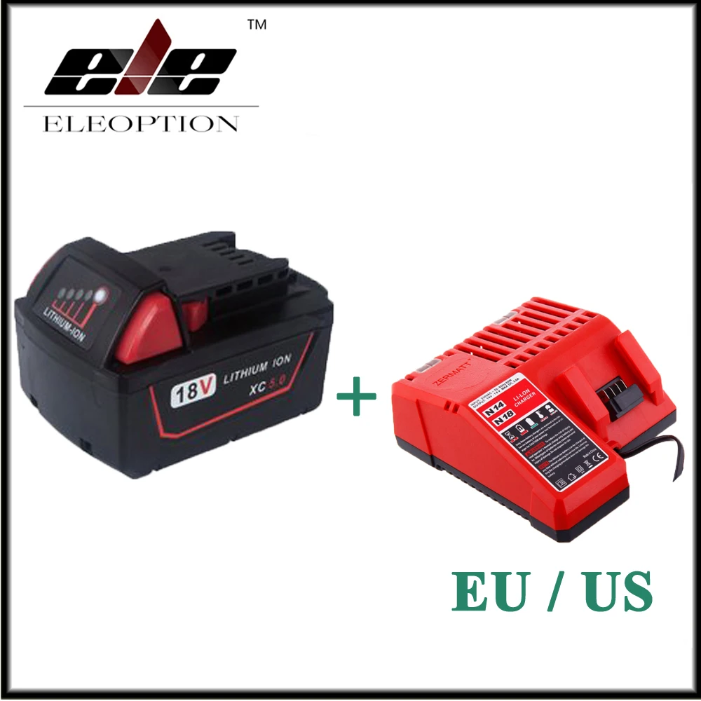 

Eleoption 5000mAh 18V Li-Ion Replacement Power Tool Battery for Milwaukee With Charger